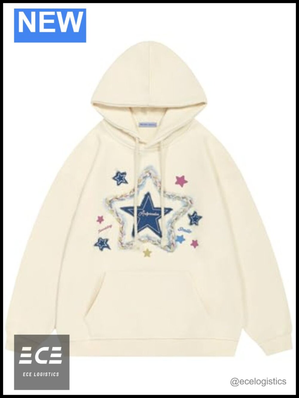 Oversized Star Graphic Fleece Hoodie Pullover with Pocket